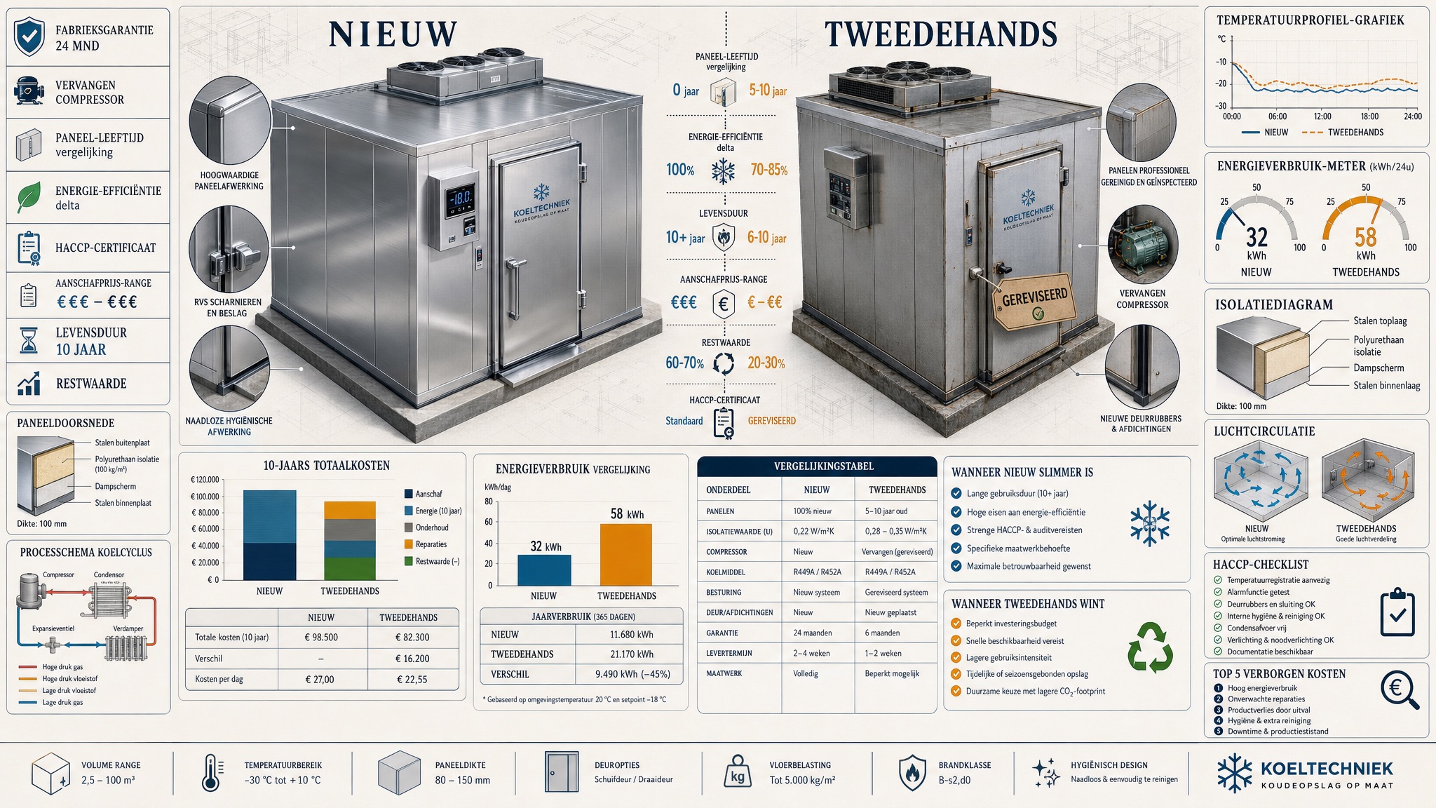 Nieuwe vs gereviseerde diepvriescel naast elkaar