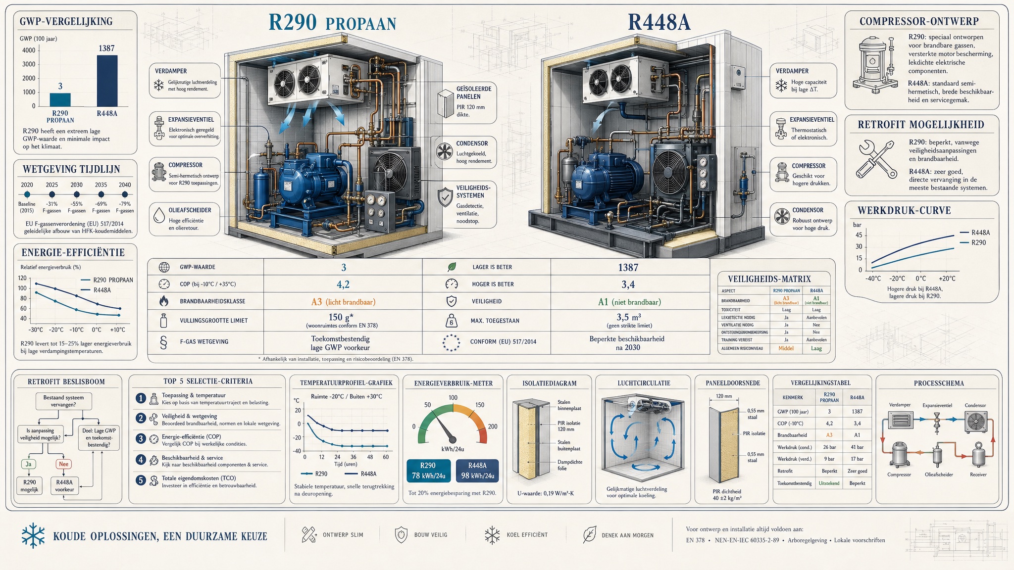 R290 versus R448A koelmiddel systeem vergelijking